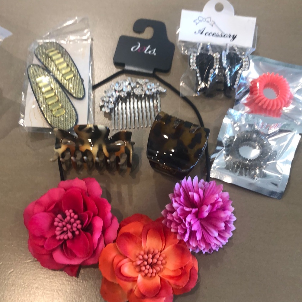 Floral and Tortoise Shell and rhinestones Hair Accessories Set with head band